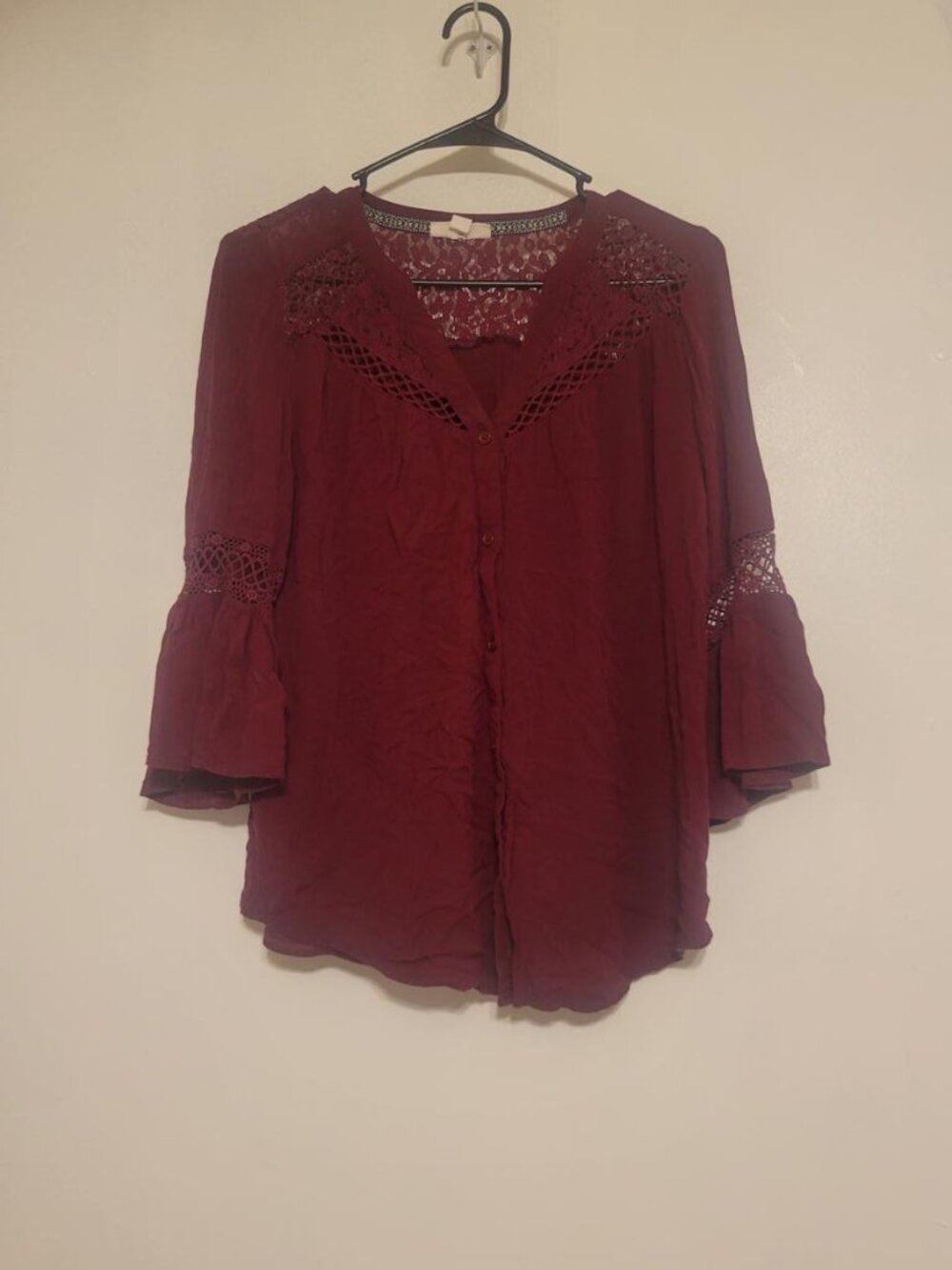 Westport Burgundy Lace Detail Blouse - Size 1X